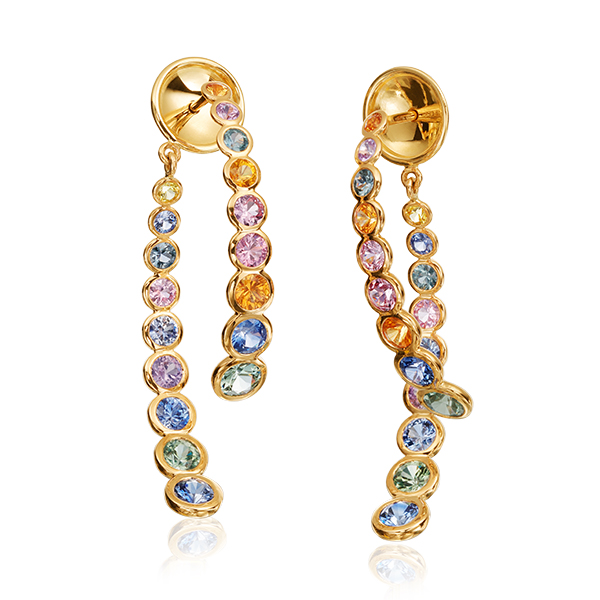 18K Bezel Set Multicolor Sapphire Front Back Earrings
